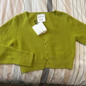 Massimo Dutti Cropped Knit Cashmere Lime Cardigan - Studio